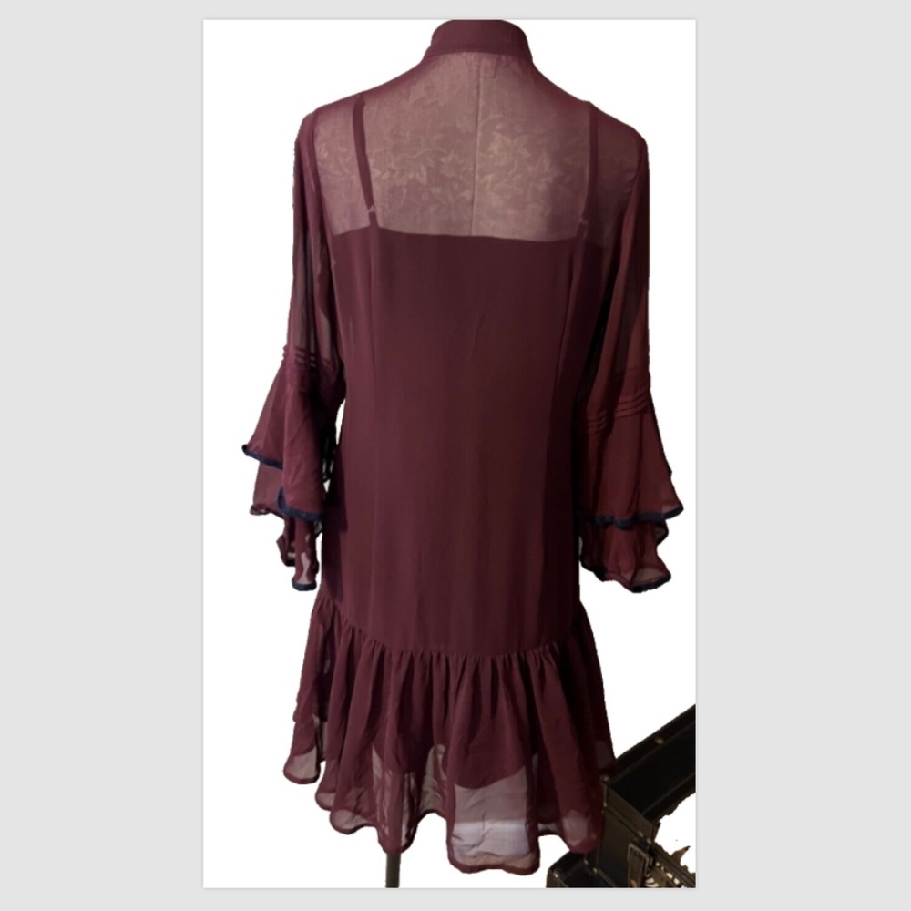 Nanette Lepore 8 Dress & Slip Maroon 3/4 Long Sleeve Whimsigoth Fairy Romantic - Picture 3 of 11
